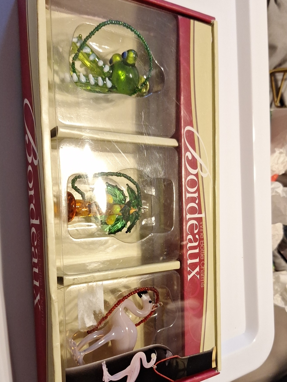 Bordeaux Glass Ornament Set - Green Accent For Wine Bottles
